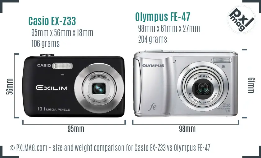Casio EX-Z33 vs Olympus FE-47 size comparison Casio EX-Z33 vs Olympus FE-47 size comparison