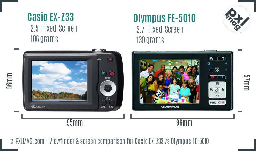 Casio EX-Z33 vs Olympus FE-5010 Screen and Viewfinder comparison