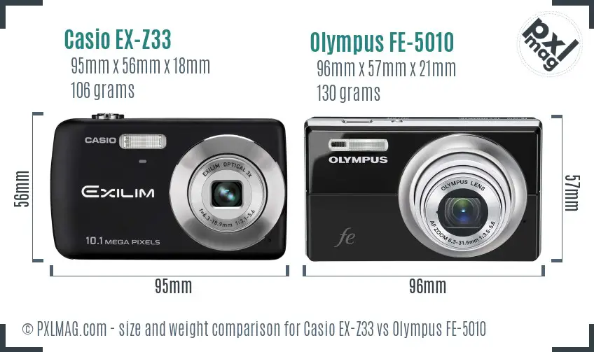 Casio EX-Z33 vs Olympus FE-5010 size comparison