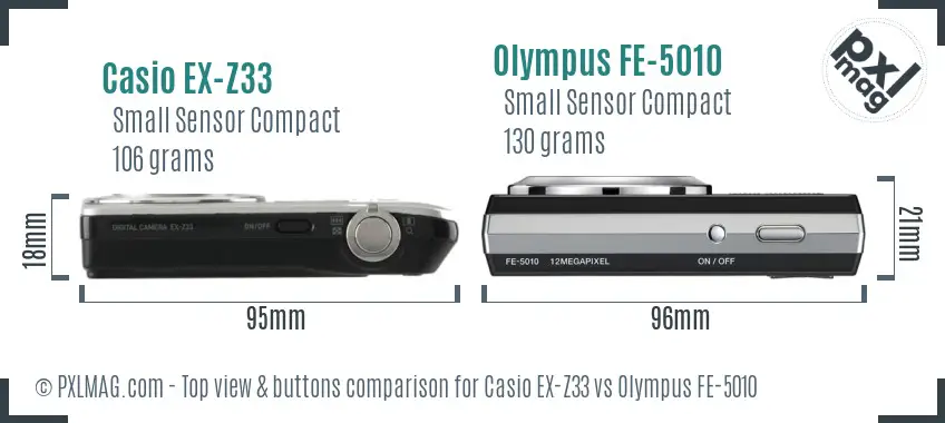 Casio EX-Z33 vs Olympus FE-5010 top view buttons comparison