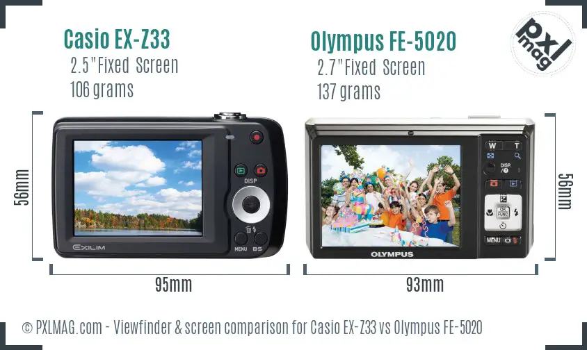 Casio EX-Z33 vs Olympus FE-5020 Screen and Viewfinder comparison Casio EX-Z33 vs Olympus FE-5020 Screen and Viewfinder comparison