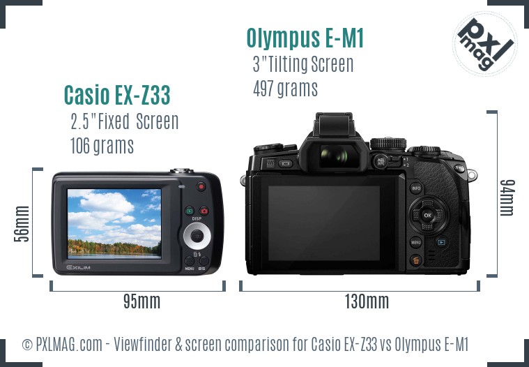 Casio EX-Z33 vs Olympus E-M1 Screen and Viewfinder comparison