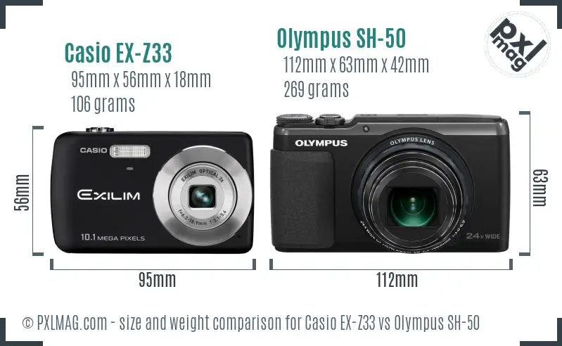 Casio EX-Z33 vs Olympus SH-50 size comparison Casio EX-Z33 vs Olympus SH-50 size comparison