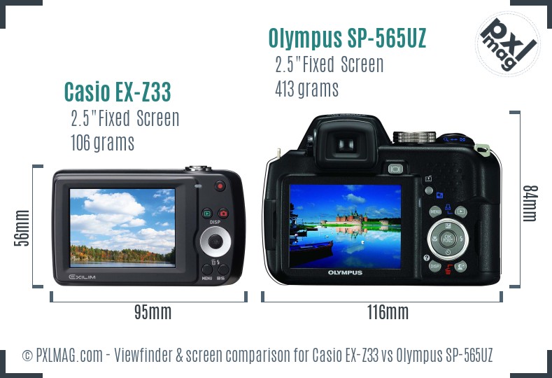 Casio EX-Z33 vs Olympus SP-565UZ Screen and Viewfinder comparison