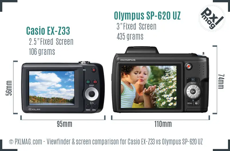 Casio EX-Z33 vs Olympus SP-620 UZ Screen and Viewfinder comparison