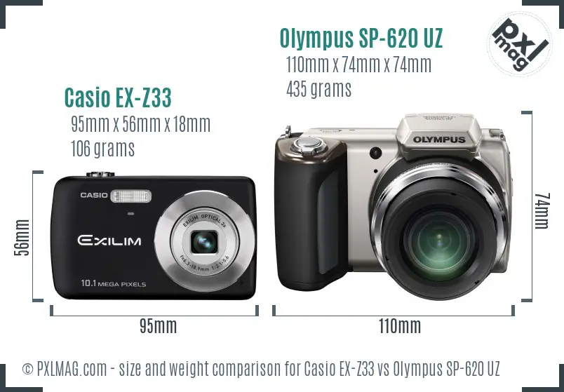 Casio EX-Z33 vs Olympus SP-620 UZ size comparison