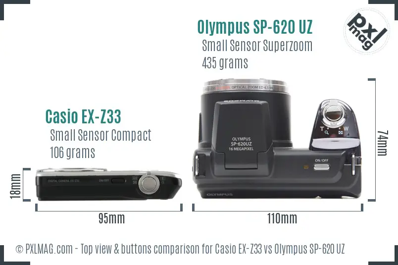 Casio EX-Z33 vs Olympus SP-620 UZ top view buttons comparison