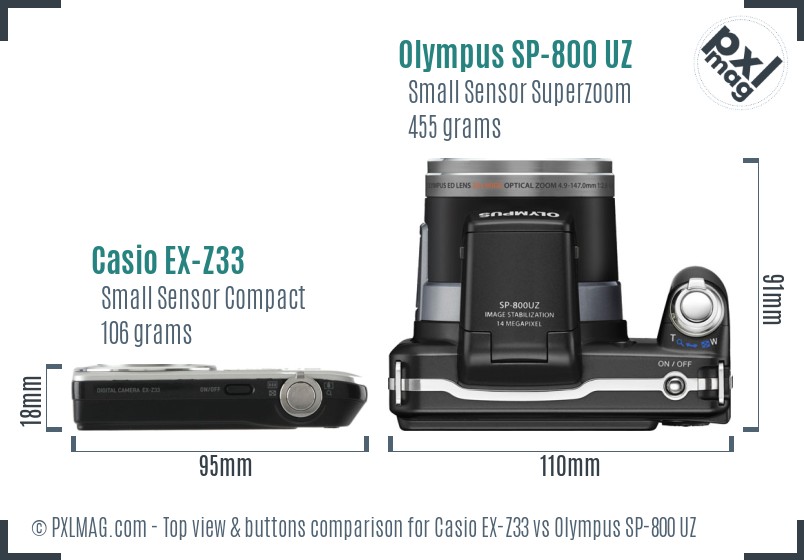 Casio EX-Z33 vs Olympus SP-800 UZ top view buttons comparison