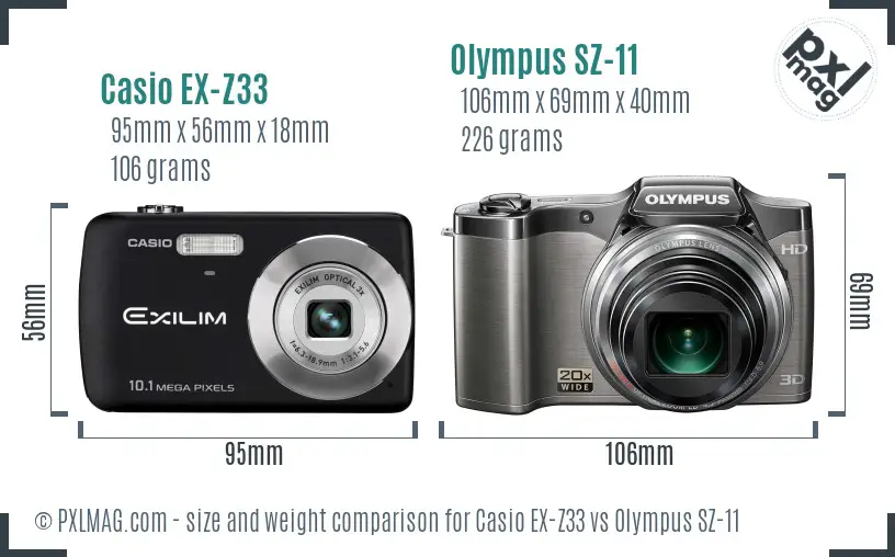 Casio EX-Z33 vs Olympus SZ-11 size comparison