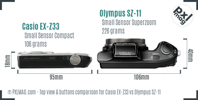 Casio EX-Z33 vs Olympus SZ-11 top view buttons comparison