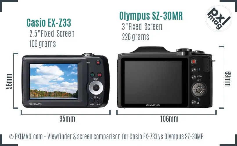 Casio EX-Z33 vs Olympus SZ-30MR Screen and Viewfinder comparison