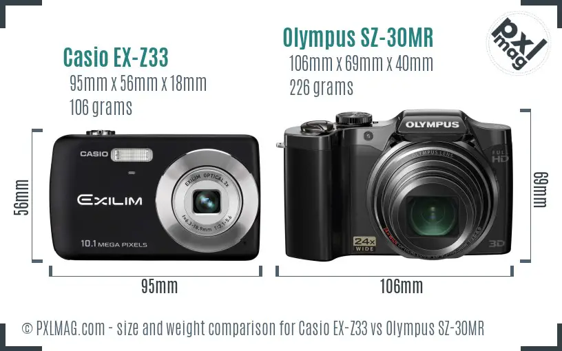 Casio EX-Z33 vs Olympus SZ-30MR size comparison