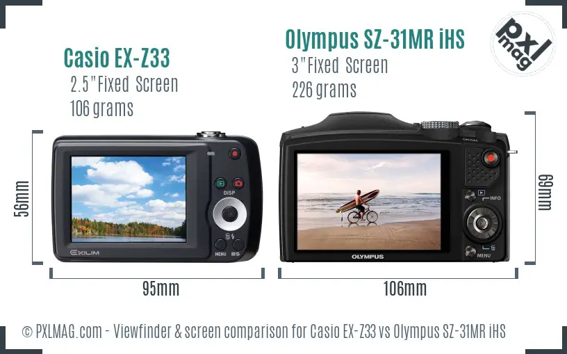 Casio EX-Z33 vs Olympus SZ-31MR iHS Screen and Viewfinder comparison