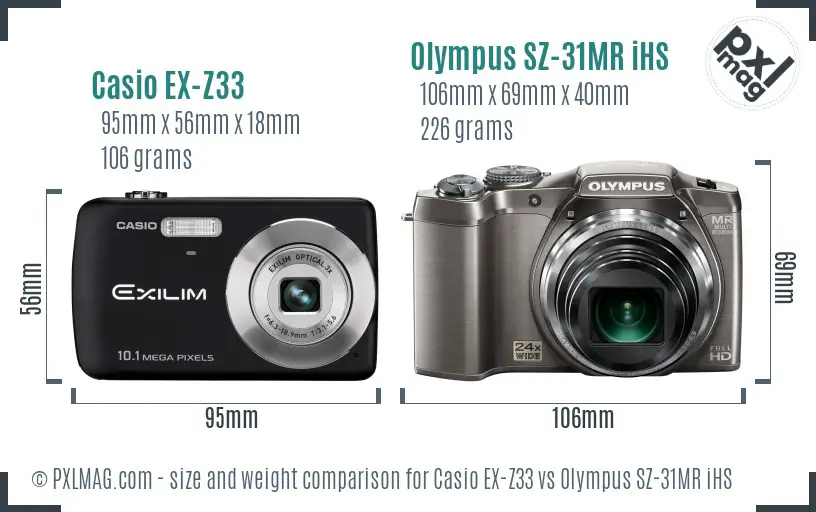 Casio EX-Z33 vs Olympus SZ-31MR iHS size comparison