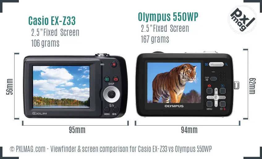 Casio EX-Z33 vs Olympus 550WP Screen and Viewfinder comparison