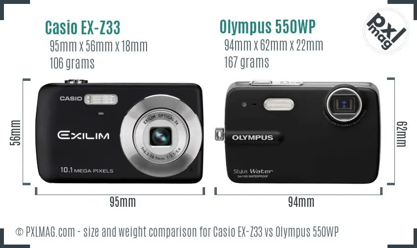 Casio EX-Z33 vs Olympus 550WP size comparison