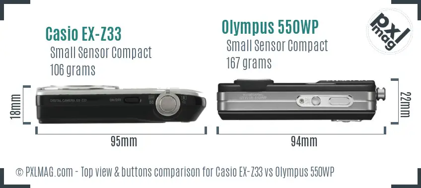 Casio EX-Z33 vs Olympus 550WP top view buttons comparison