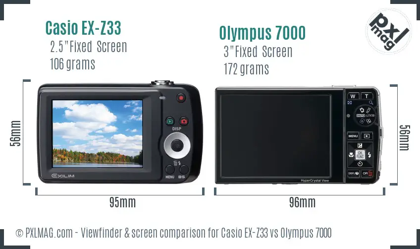 Casio EX-Z33 vs Olympus 7000 Screen and Viewfinder comparison