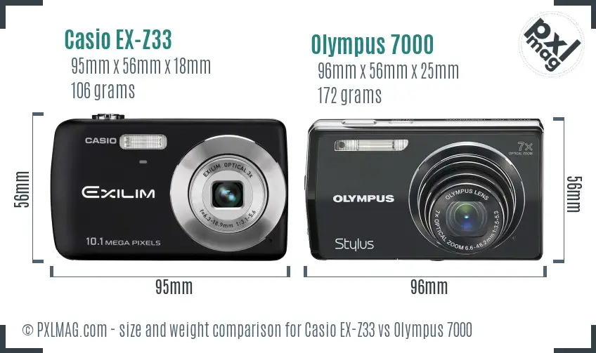 Casio EX-Z33 vs Olympus 7000 size comparison