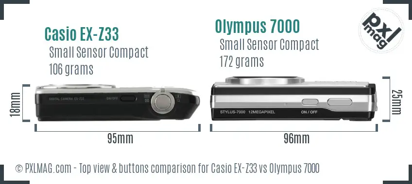 Casio EX-Z33 vs Olympus 7000 top view buttons comparison