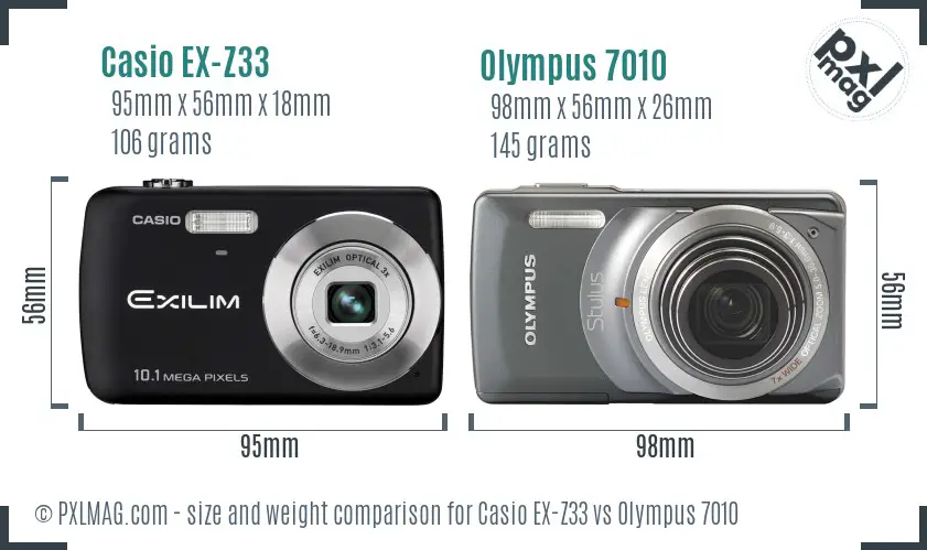 Casio EX-Z33 vs Olympus 7010 size comparison Casio EX-Z33 vs Olympus 7010 size comparison