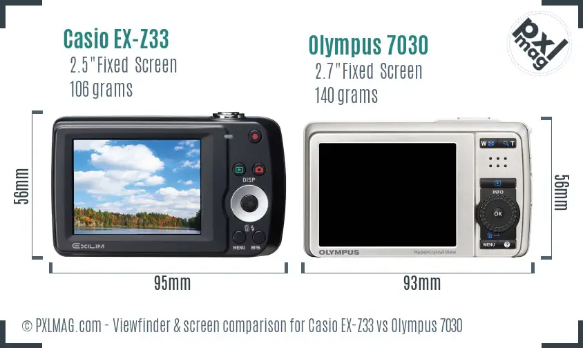 Casio EX-Z33 vs Olympus 7030 Screen and Viewfinder comparison