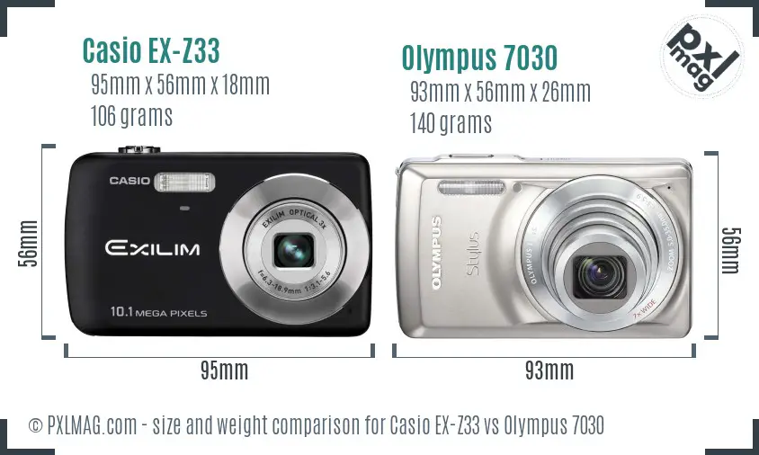 Casio EX-Z33 vs Olympus 7030 size comparison