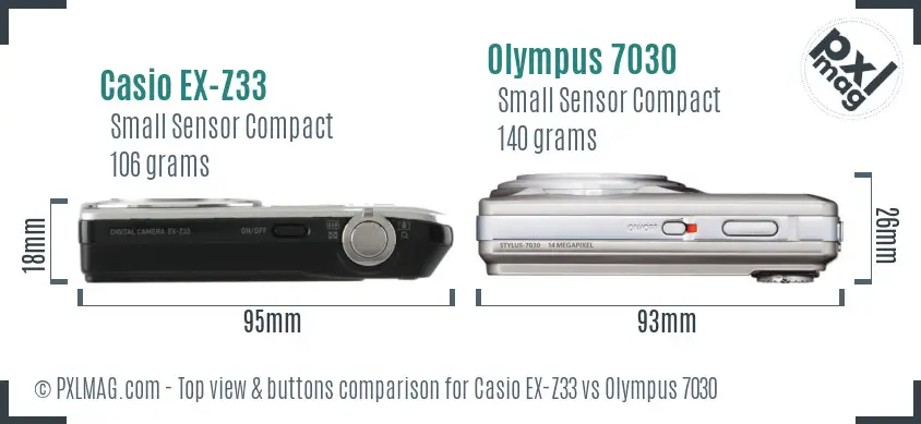 Casio EX-Z33 vs Olympus 7030 top view buttons comparison