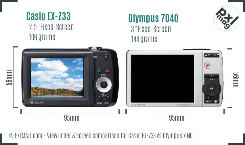 Casio EX-Z33 vs Olympus 7040 Screen and Viewfinder comparison