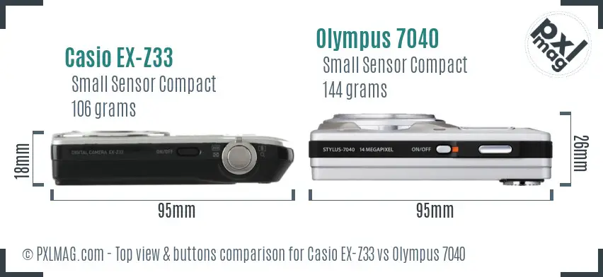 Casio EX-Z33 vs Olympus 7040 top view buttons comparison