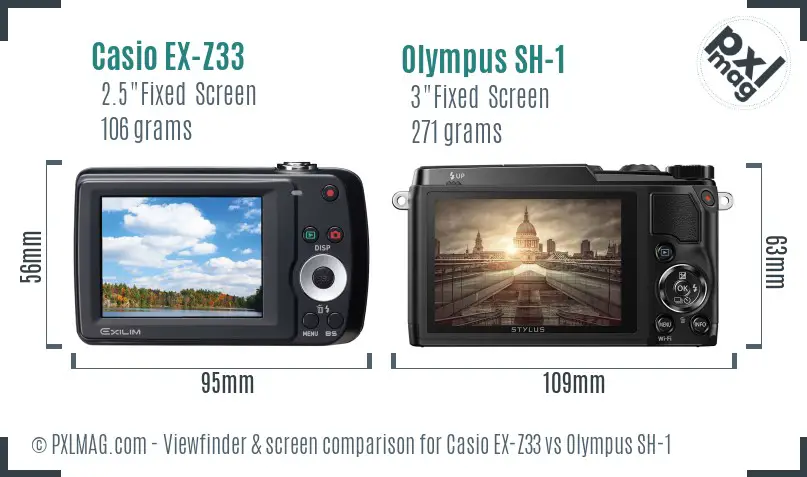Casio EX-Z33 vs Olympus SH-1 Screen and Viewfinder comparison