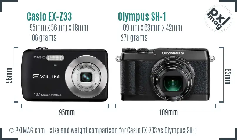 Casio EX-Z33 vs Olympus SH-1 size comparison