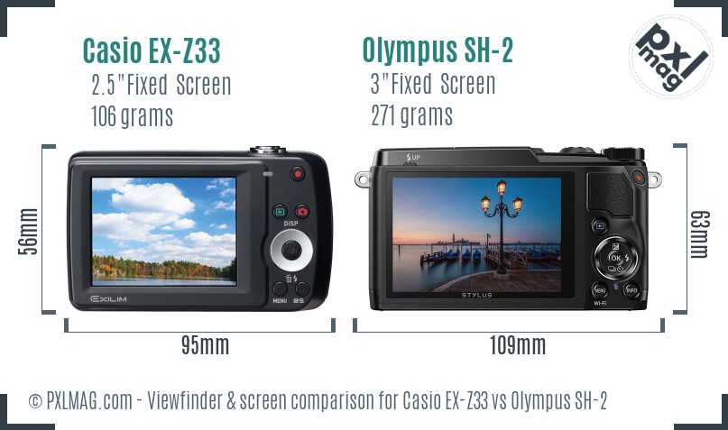 Casio EX-Z33 vs Olympus SH-2 Screen and Viewfinder comparison