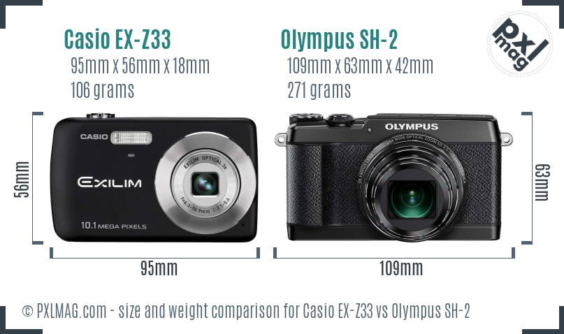 Casio EX-Z33 vs Olympus SH-2 size comparison