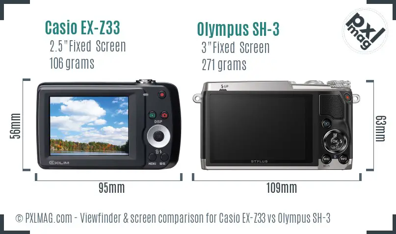 Casio EX-Z33 vs Olympus SH-3 Screen and Viewfinder comparison