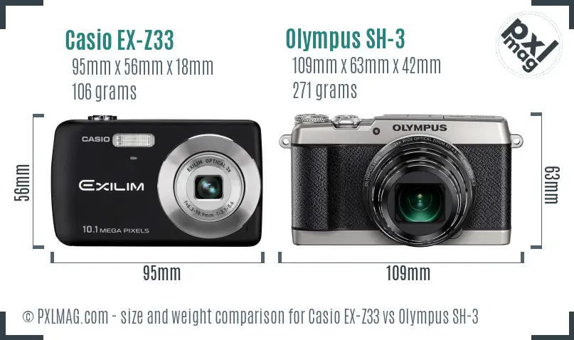 Casio EX-Z33 vs Olympus SH-3 size comparison