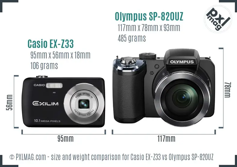 Casio EX-Z33 vs Olympus SP-820UZ size comparison