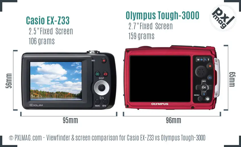 Casio EX-Z33 vs Olympus Tough-3000 Screen and Viewfinder comparison