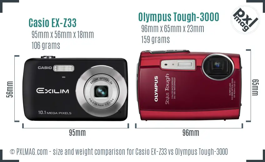 Casio EX-Z33 vs Olympus Tough-3000 size comparison