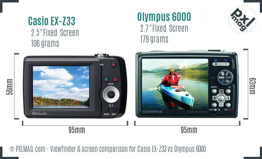 Casio EX-Z33 vs Olympus 6000 Screen and Viewfinder comparison