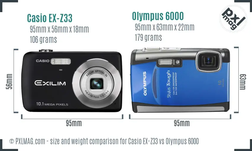 Casio EX-Z33 vs Olympus 6000 size comparison