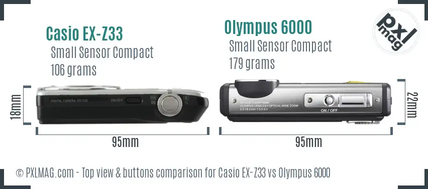 Casio EX-Z33 vs Olympus 6000 top view buttons comparison