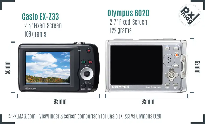 Casio EX-Z33 vs Olympus 6020 Screen and Viewfinder comparison