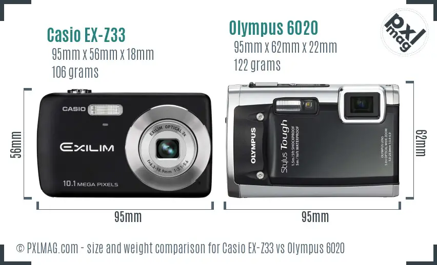 Casio EX-Z33 vs Olympus 6020 size comparison