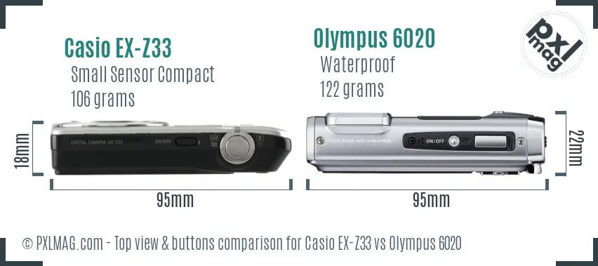 Casio EX-Z33 vs Olympus 6020 top view buttons comparison