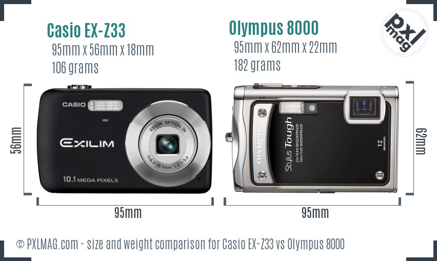 Casio EX-Z33 vs Olympus 8000 size comparison