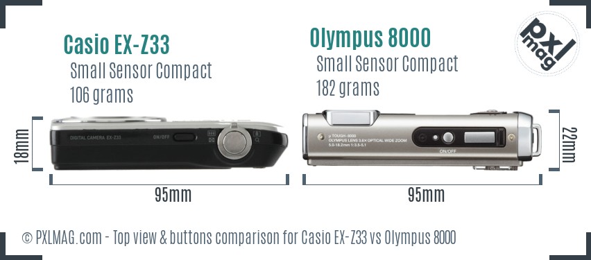 Casio EX-Z33 vs Olympus 8000 top view buttons comparison