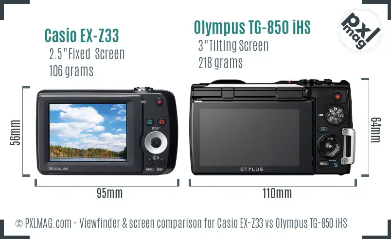 Casio EX-Z33 vs Olympus TG-850 iHS Screen and Viewfinder comparison