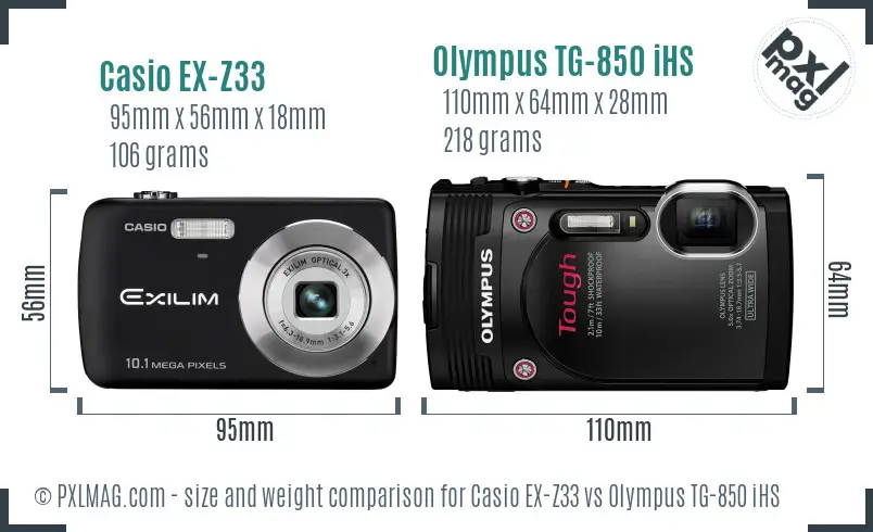 Casio EX-Z33 vs Olympus TG-850 iHS size comparison