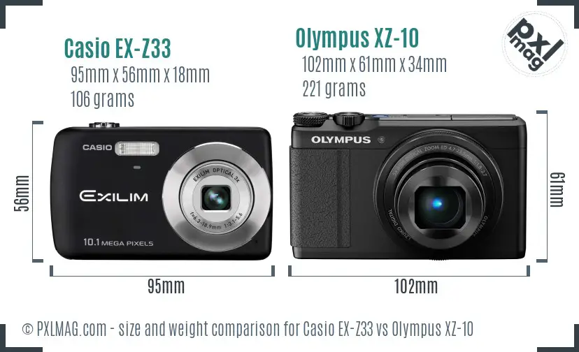 Casio EX-Z33 vs Olympus XZ-10 size comparison